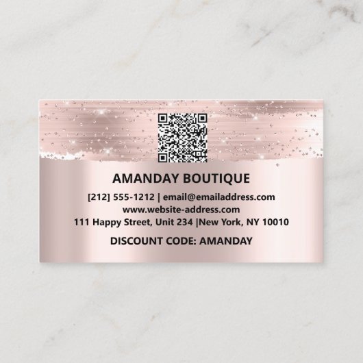 100 Logo QRCODE 50%OFF Code Rose Glitzer Strokes Visitenkarte (Rückseite)