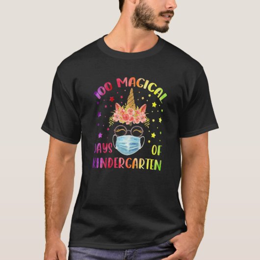 100 Magical Days of Kindergaeten Cute Unicorn Face T-Shirt (Vorderseite)