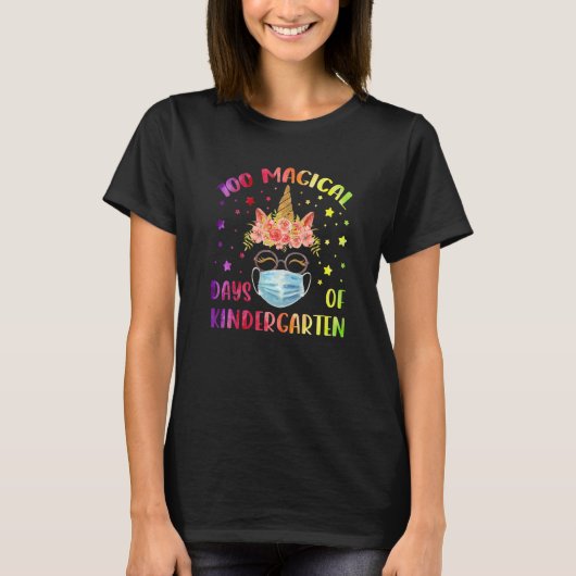 100 Magical Days of Kindergaeten Cute Unicorn Face T-Shirt (Vorderseite)