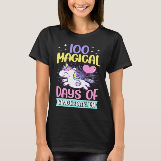 100 Magical Days Of Kindergarten School Unicorn T-Shirt (Vorderseite)