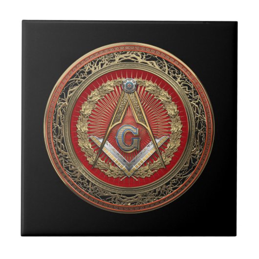 [100] Master Mason - Gold Square & Compasses Fliese (Vorderseite)