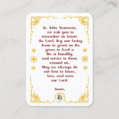 100 Mini St. John Neumann Holy Cards Visitenkarte (Rückseite)