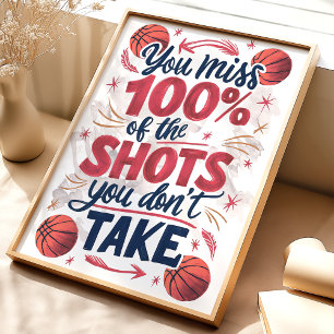 100% Miss: Basketball Motivierend Poster