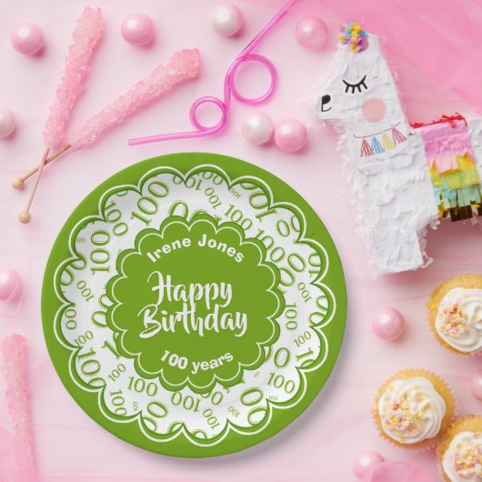 100. Muster der grünen/weißen Random-Zahl Pappteller (Party)