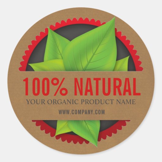 100 % natürliche pflanzliche Bio Produktkleber Runder Aufkleber (Vorderseite)