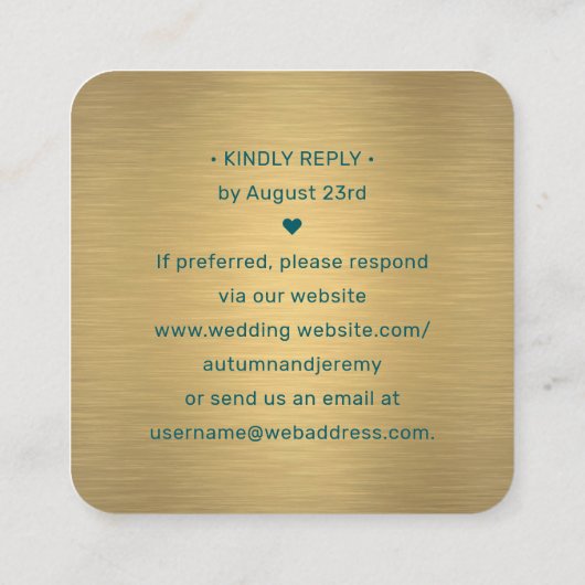 100 Pack QR UAWG Aquamarin und Gold Hochzeitscodie Quadratische Visitenkarte (Rückseite)