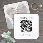 100 Pack QR UAWG Minimal Foto Hochzeitscodierung Quadratische Visitenkarte<br><div class="desc">Teilen Sie eines Ihrer Verlobung- oder Hochzeitskarten mit und vereinfachen Sie die UAWG-Antworten mit schicken, modernen QR Code Quadratkarten. Auf der Kartenrückseite finden Sie alle Feierlichkeiten Ihrer Wahl, wie z.B. Anfahrtsbeschreibung, Website oder spezielle Wünsche. Das Bild und der gesamte Text sind einfach anzupassen, einschließlich der Formulierung "scanne mich auf uAwg"....</div>
