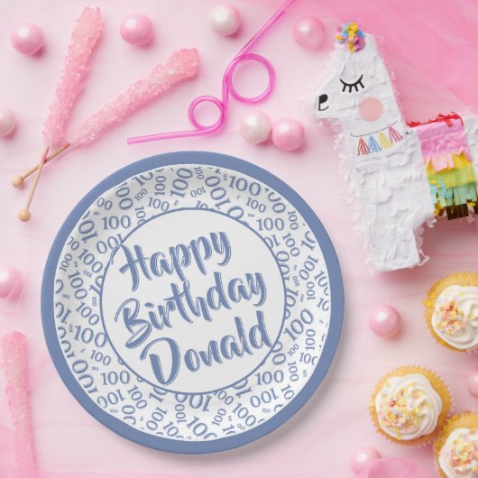 100. Party Random Number Pattern Blau/Weiß Pappteller (Party)