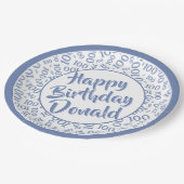 100. Party Random Number Pattern Blau/Weiß Pappteller (Schrägansicht)