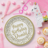 100. Party Random Number Pattern Gold/Weiß Pappteller (Party)