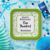 100. Party Random Number Pattern Grün/Weiß Pappteller (Party)