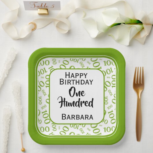 100. Party Random Number Pattern Grün/Weiß Pappteller (Hochzeit)