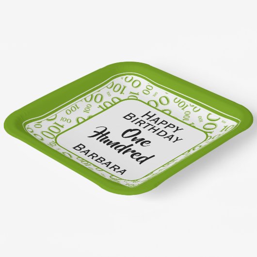 100. Party Random Number Pattern Grün/Weiß Pappteller (Gewinkelt)