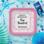 100. Party Random Number Pattern Rosa/Weiß Pappteller (Party)