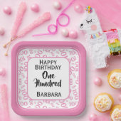 100. Party Random Number Pattern Rosa/Weiß Pappteller (Party)