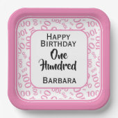100. Party Random Number Pattern Rosa/Weiß Pappteller (Vorderseite)