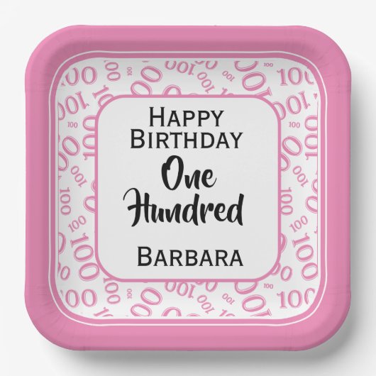 100. Party Random Number Pattern Rosa/Weiß Pappteller (Vorderseite)