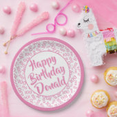 100. Party Random Number Pattern Rosa/Weiß Pappteller (Party)