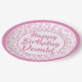 100. Party Random Number Pattern Rosa/Weiß Pappteller (Schrägansicht)