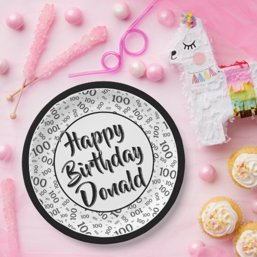 100. Party Random Number Pattern Schwarz/Weiß Pappteller (Party)