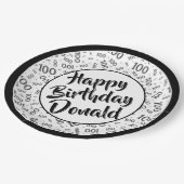 100. Party Random Number Pattern Schwarz/Weiß Pappteller (Schrägansicht)