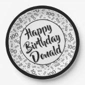 100. Party Random Number Pattern Schwarz/Weiß Pappteller (Vorderseite)