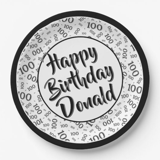 100. Party Random Number Pattern Schwarz/Weiß Pappteller (Vorderseite)