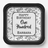 100. Party Random Number Pattern Schwarz/Weiß Pappteller (Vorderseite)