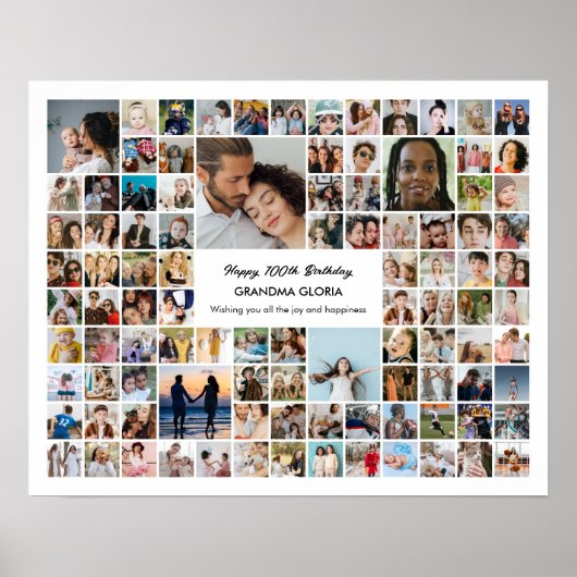 100 Photo Collage Custom Pictures 100th Birthday Poster (Vorne)