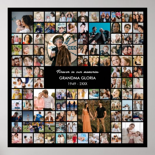 100 Photo Collage Personalized Picture Gift Square Poster (Vorne)