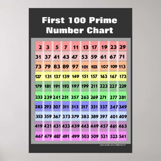 100 Prime Number Chart Poster (Vorne)