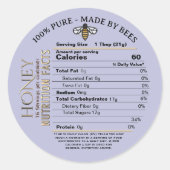 100% PUR, GEMÄSS BIES Honey Nutrition Fakten Runder Aufkleber (Vorderseite)