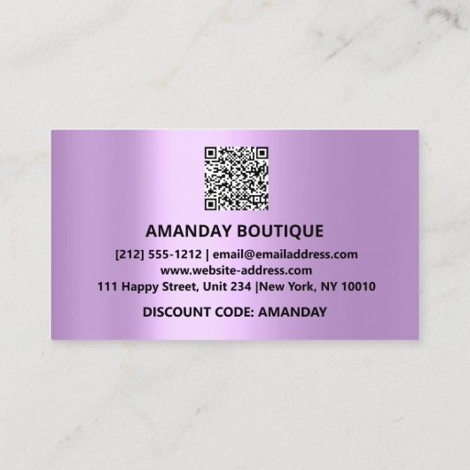 100 QRCODE EINFÜGEN 30%OFF Custom Logo Lavender Visitenkarte (Rückseite)