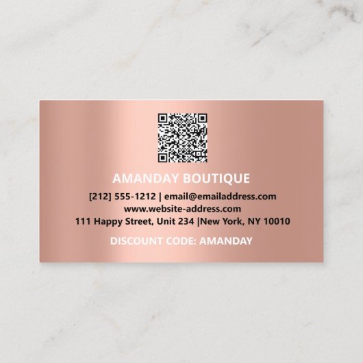 100 QRCODE EINFÜGEN 30%OFF Custom Logo Rose Gold Visitenkarte (Rückseite)