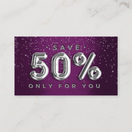 100 QRCODE EINFÜGEN 50%OFF Lila Logo Silver Visitenkarte (Vorderseite)