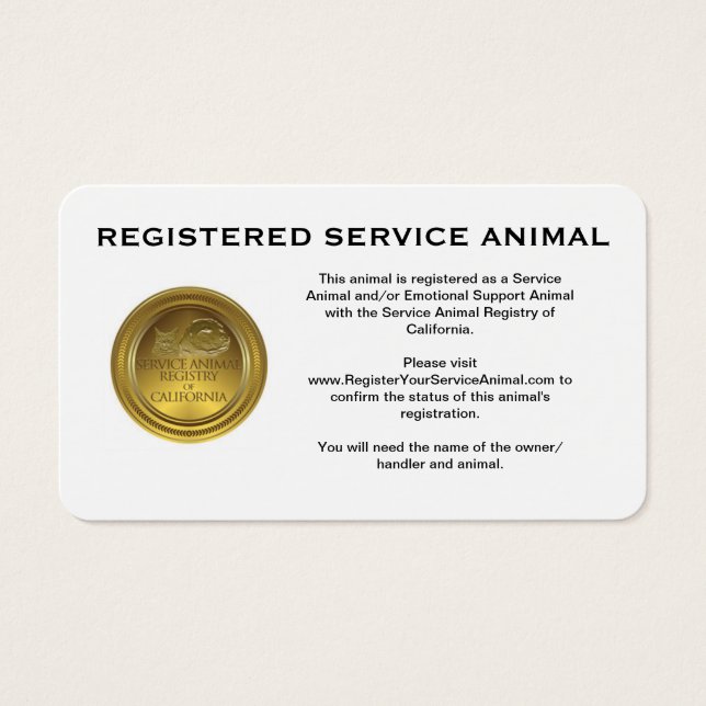 100 Registered Service Animal Business Cards (Vorderseite)