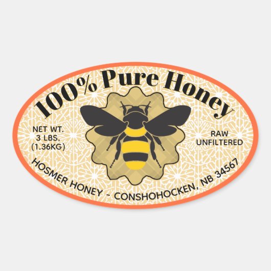 100 % reiner Honey Jar Ovaler Aufkleber (Vorderseite)