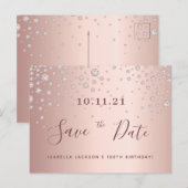 100. Rose Golddiamanten Save the Date Postkarte (Vorne/Hinten)