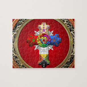 [100] Rosy Cross (Rose Croix) auf Red & Gold Puzzle