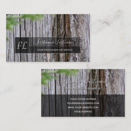 100% rustikales natürliches, Bio Holz Monogramm Bu Visitenkarte (Vorne/Hinten)