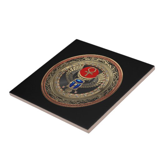 [100] Sacred Gold Egyptian Winged Scarab mit Ankh Fliese (Seite)