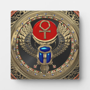 [100] Sacred Gold Egyptian Winged Scarab mit Ankh Fotoplatte