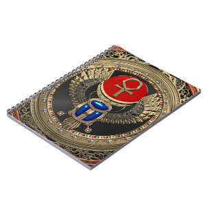 [100] Sacred Gold Egyptian Winged Scarab mit Ankh Notizblock