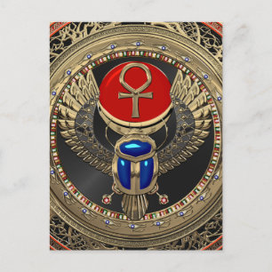 [100] Sacred Gold Egyptian Winged Scarab mit Ankh Postkarte