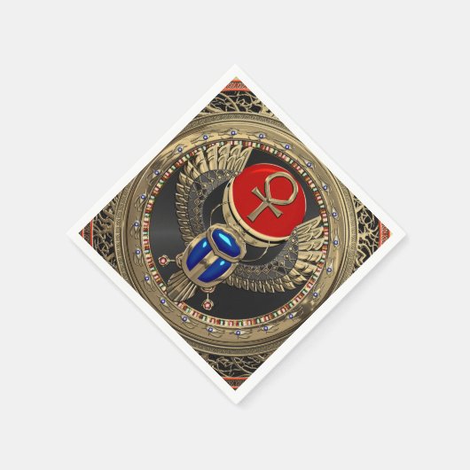 [100] Sacred Gold Egyptian Winged Scarab mit Ankh Serviette (Ecke)
