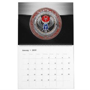 [100] Sacred Silver Egyptian Winged Scarab & Ankh Kalender