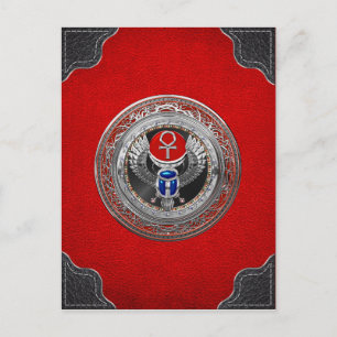 [100] Sacred Silver Egyptian Winged Scarab & Ankh Postkarte