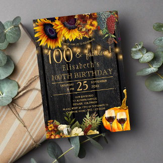 100 sagenhafte Jahre rustikaler Herbst 100. Geburt Einladung