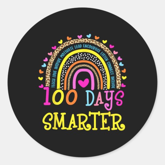 100. Schullehrer 100 Tage klüger Rainb Runder Aufkleber (Vorderseite)