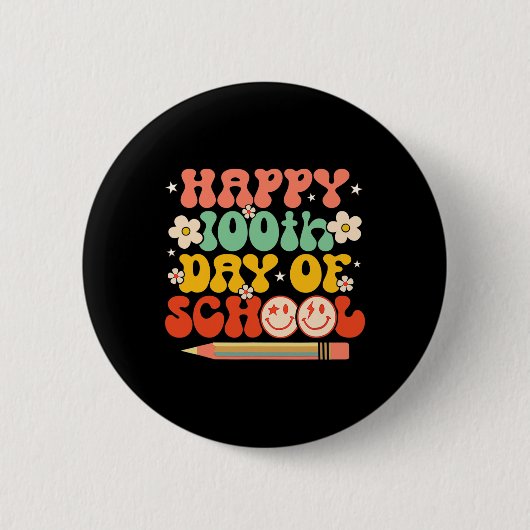 100. Schullehrer Kinder Retro Groovy 100 Button (Vorderseite)